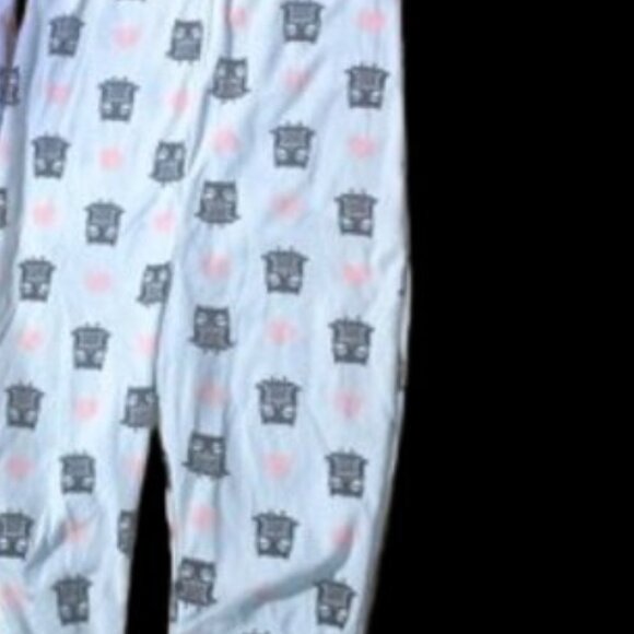 ---  Owl Print White Pink Fleece Hooded Onesie Pajamas Size Large Fits Medium - Picture 2 of 4